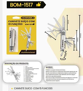 BOMVINK - CANIVETE SUIÇO COM 15 FUNÇOES - BOM-1517