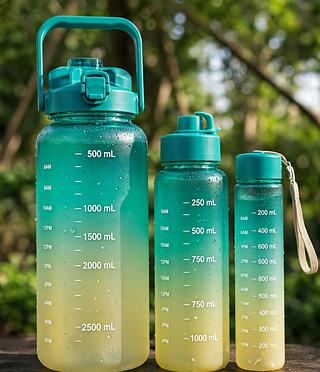 KIT COM 3 GARRAFAS DE AGUA - 2L / 1L / 350ML - SEM GARANTIA (APENAS NA COR VERDE COM AMARELO!!!)