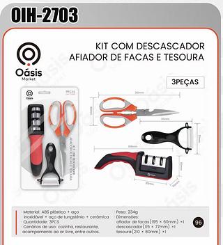 KIT COM DESCASCADOR AFIADOR DE FACAS E TESOURA OASIS MARKET OIH-2703