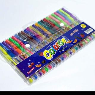 CANETA COM 24 CORES GEL COLORIDAS COLORGEL COM GLITTER - HKB-24