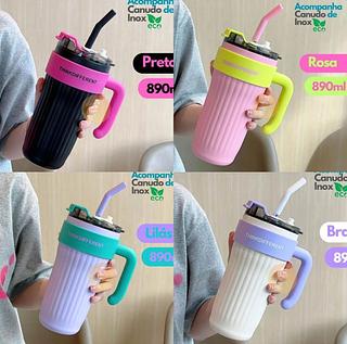 GARRAFA INOX CJ 860ML COM CANUDO DE METAL - SEM GARANTIA