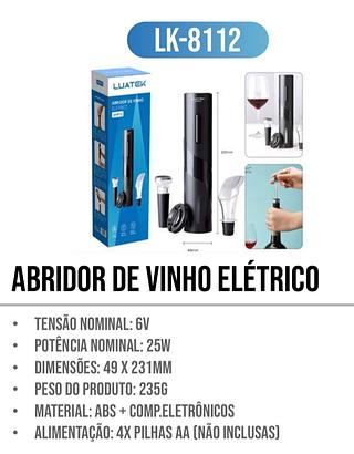LUATEK - ABRIDOR DE VINHO ELETRICO LUATEK LK-8112