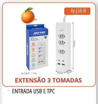 EXTENSÃO 3 TOMADAS ENTRADA USB/TC