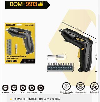 BOMVINK - CHAVE DE FENDA ELETRICA 12 PEÇAS - 3.6V - BOM-9913