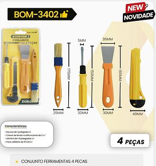 BOMVINK - CONJUNTO DE FERRAMENTAS CO 4 PEÇAS - BOM-3402
