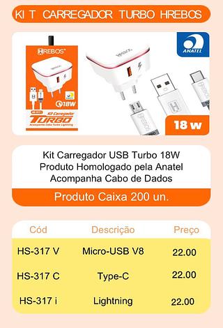 HREBOS - CARREGADOR 18W TURBO iOS - HS-317i