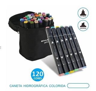 ESTOJO COM 120 CORES - CANETA HIDROGRÁFICA COLORIDA
