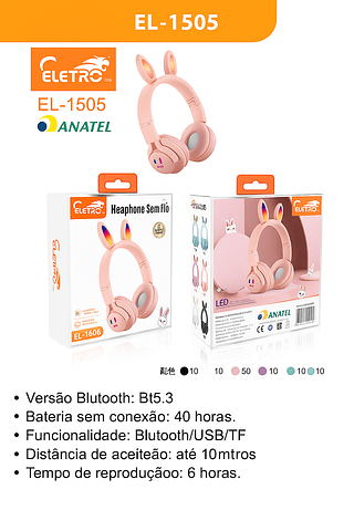 ELETRO - FONE SEM FIO ORELHA DE COELHO- EL-1505