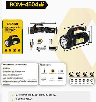 BOMVINK - LANTERNA DE MAO COM MALETA DE FERRAMENTAS - BOM-4504