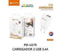 PEINING - FONTE/CARREGADOR RAPIDO 2 USB 3.6A - PEI-U278
