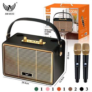 ALTOMEX CAIXA DE SOM 100W BLUETOOTH COM 2 MICROFONES SEM FIO - AM-8513