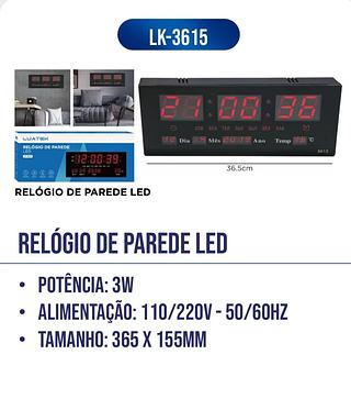 LUATEK - RELOGIO DIGITAL LED DE PAREDE - LK-3615