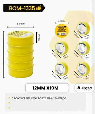 BOMVINK - PCT COM 5 FITA VEDA ROSCA 12" 10M - BOM-1335