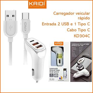 KAIDI - CARREGADOR VEICULAR + CABO TC - KD-304C