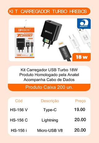 HREBOS - CARREGADOR 18W TURBO iOS - HS-156i