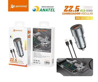 PEINING - CARREGADOR VEICULAR COMPLETO 22.5W USB-A TC
