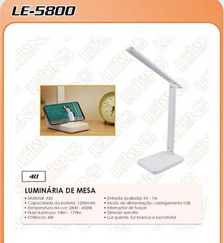 LUMINARIA DE MESA LED TOUCH 3 TONS DE ILUMINACAO (NATURAL, QUENTE, FRIO) - LE-5800 / 8939