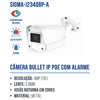 CAMERA BULLET IP POE COM ALARME E LUZ DE ALERTA 4MP