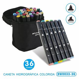 ESTOJO COM 36 CORES - CANETA HIDROGRÁFICA COLORIDA