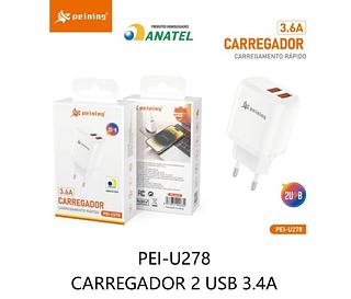 PEINING - FONTE/CARREGADOR RAPIDO 2 USB 3.6A - PEI-U278