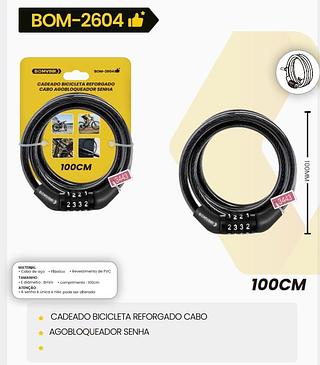 BOMVINK - CADEADO BICICLETA REFORÇADO CABO AGOBLOQUEADOR - BOM-2604