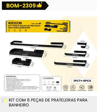 BOMVINK - KIT COM 6 PEÇAS DE PRATELEIRAS PARA BANHEIRO