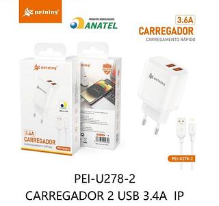 PEINING - CARREGADOR RAPIDO 2 USB 3.6A iOS