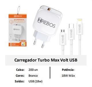 HREBOS - CARREGADOR TURBO 18W iOS - HS-166i