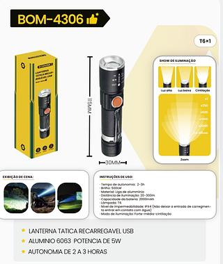BOMVINK - LANTERNA USB DE LED T6 - 4306-KA-L1702 / Ley-1714 \ BM-032