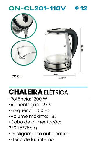 ONISTEK - CHALEIRA ELETRICA DE VIDRO 110V - ON-CL201