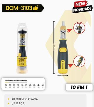 BOMVINK - KIT CHAVE CATRACA 1/4 COM 12 PEÇAS - BOM-3103