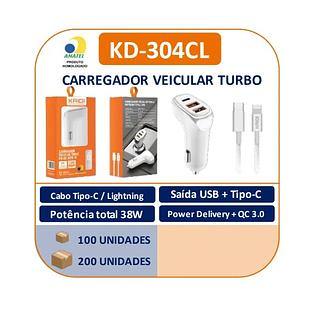 KAIDI - CARREGADOR VEICULAR + CABO TC / iOS - KD-304CL