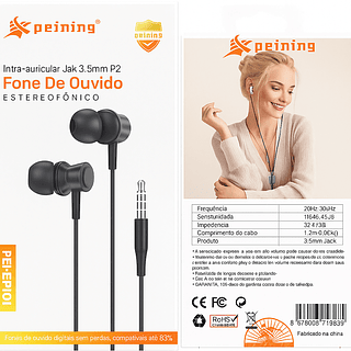 PEINING - FONE DE OUVIDO P2 COM BORRACHA - PEI-EP101