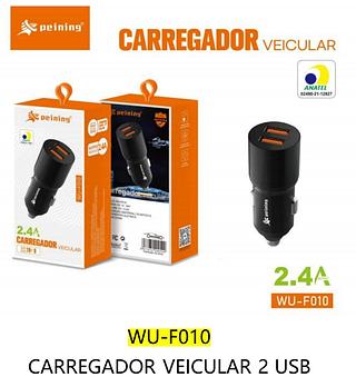 PEINING - CARREGADOR VEICULAR 2.4A 2 USB - WU-F010