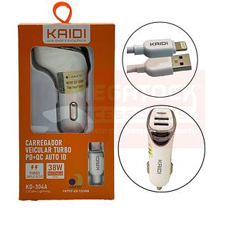 KAIDI - CARREGADOR VEICULAR + CABO iOS - KD-304A