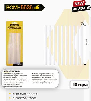 BOMVINK - KIT DE BASTAO DE COLA QUENTE COM 10 PEÇAS 7 a 10mm - BOM-5536