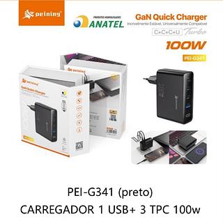 PEINING - CARREGADOR TURBO 1 USB + 3 TIPO-C 100W