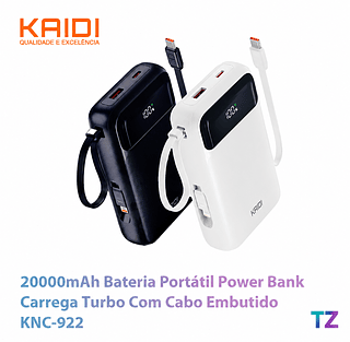 KAIDI - BATERIA PORTÁTIL POWER BANK TURBO CABO EMBUTIDO KAIDI KNC-922 20000MAH