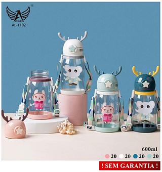 GARRAFA DE AGUA PLASTICA INFANTIL ORELHA DE ALCE/UNICORNIO - SEM GARANTIA