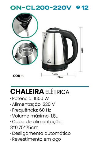 ONISTEK - CHALEIRA ELETRICA DE INOX 220V - ON-CL200