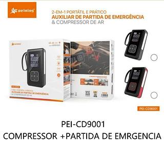 COMPRESSOR DE AR + AUXILIAR DE PARTIDA 2 EM 1 DE EMERGENCIA PORTATIL E PRATICO PEINING - PEI-CD9001
