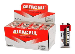 ALFACELL -PILHA CAIXA COM 12 SHRINKS C9V