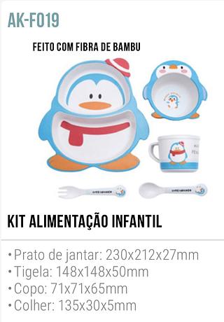 KIT ALIMENTACAO INFANTIL - PRATO COM DIVISÓRIA / TALHER / COPO / TIGELA - AK-F019