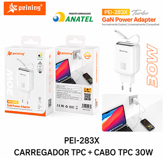 PEINING - CARREGADOR GAN 30W USB-C COM CABO USB-C PEI-283X