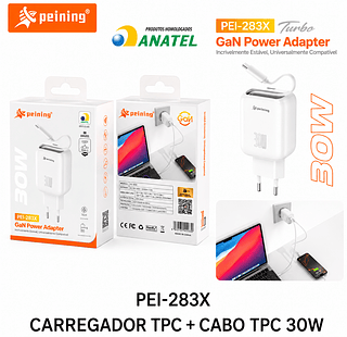 PEINING - CARREGADOR GAN 30W USB-C COM CABO USB-C PEI-283X