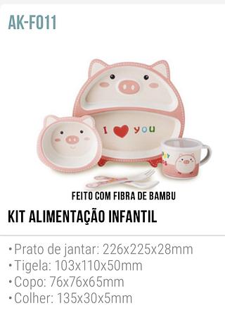 KIT ALIMENTACAO INFANTIL - PRATO COM DIVISÓRIA / TALHER / COPO / TIGELA - AK-F011