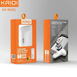 KAIDI - CARREGADOR VEICULAR + CABO TC / iOS - KD-304CL