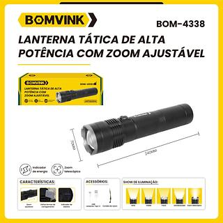 BOMVINK - LANTERNA TATICA DE ALTA POTENCIA COM ZOOM AJUSTAVEL