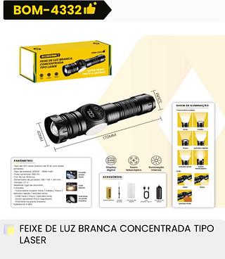 BOMVINK - LANTERNA TATICA DE LED COM ZOOM E DISPLAY DIGITAL