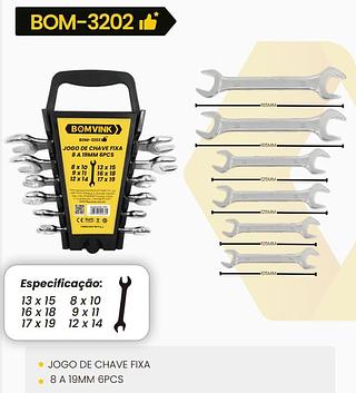 BOMVINK - JOGO DE CHAVE FIXA DE 8 A 19MM 6 UNIDADES - BOM-3202